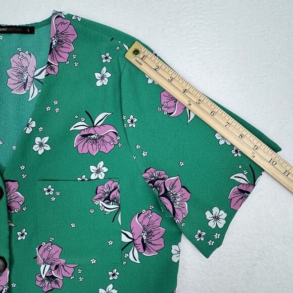 Anthropologie Azel Hazel Womens Floral Blouse Large Kelly Green Button Boxy - Picture 14 of 15